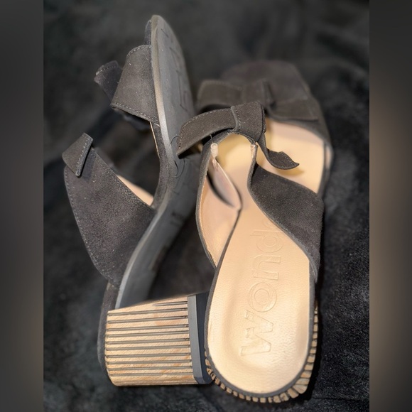 Wonders Black Suede Mules with Crisscross Straps - Picture 4 of 13